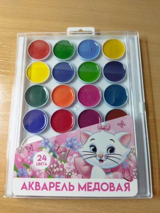 Фотография покупателя товара Акварель медовая, 24 цвета «Кошечка мари», европодвес - Фото 2
