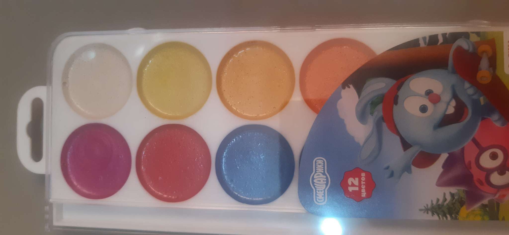 Фотография покупателя товара УЦЕНКА Акварель перламутровая "Смешарики", 12 цветов, без кисти - Фото 1