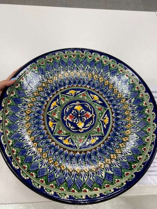 Фотография покупателя товара Ляган узбекский Риштанская керамика «Узоры» для плова, 43 см, разноцветный - Фото 1