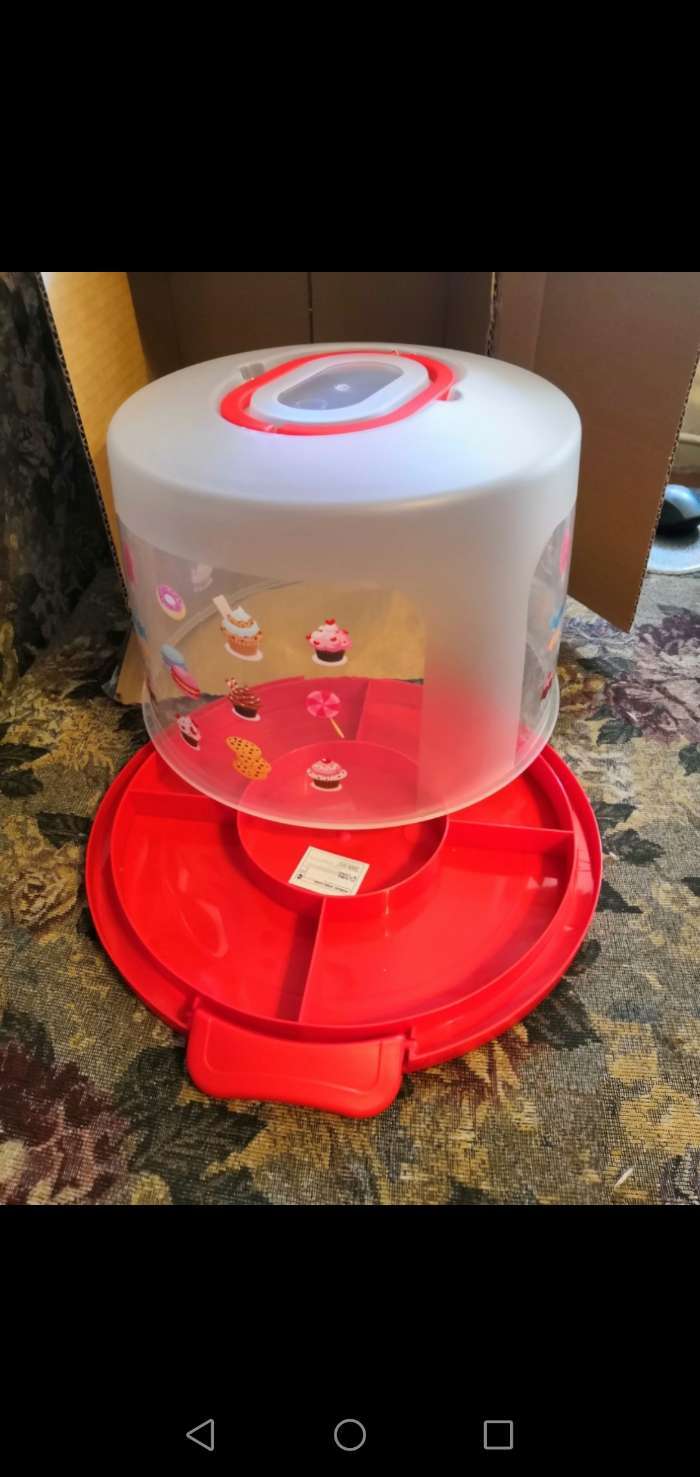 Фотография покупателя товара Тортовница с крышкой, съёмная подставка для пирожных, 11 ячеек, 30,5×21,5 см, цвет красный