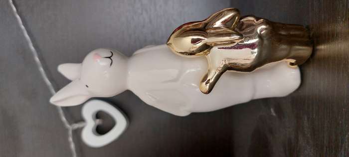 Фотография покупателя товара Фигурка керамика «Зайка белая с золотым зайчонком», 6.5×4.5×13.5 см - Фото 1