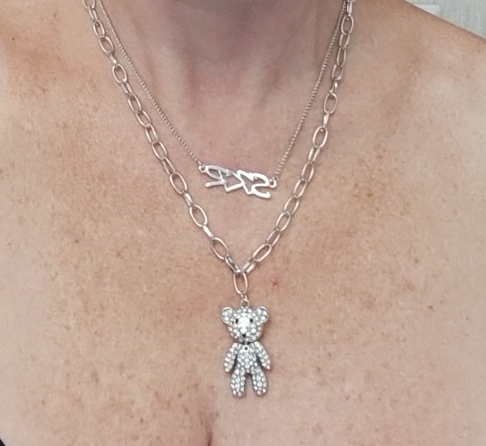 Фотография покупателя товара Кулон «Цепь» мишка в стразах, цвет белый в серебре, L=50 см - Фото 1