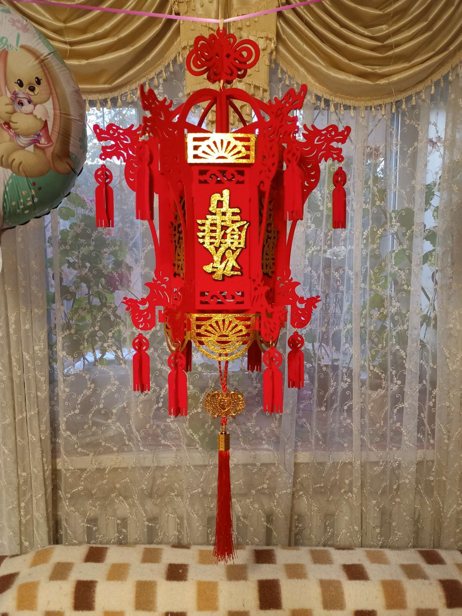 Фотография покупателя товара Подвеска новогодняя «Дворцовый фонарь - Дракон поздравляет с Новым годом», 36×36×75 см - Фото 1