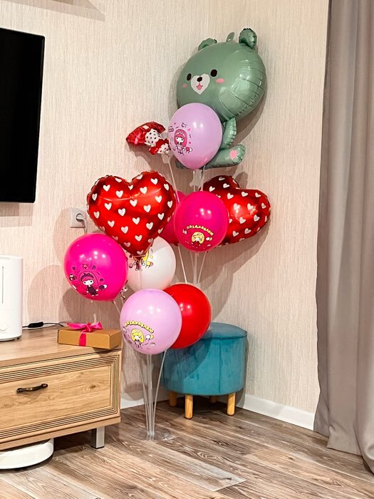 Фотография покупателя товара Воздушные шары, букет «Бирюзовый мишка с букетом», набор 7 шт. - Фото 1