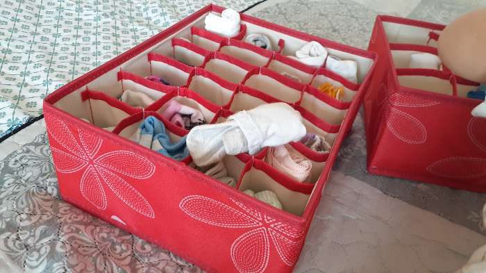 Фотография покупателя товара Набор органайзеров для хранения белья «Листочки», 3 шт, 32×24×12 см, цвет красный - Фото 1