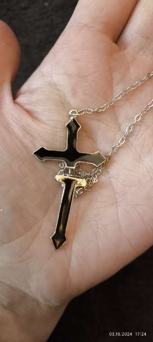 Фотография покупателя товара Серьга «Кафф» готический крест, цвет чёрный в серебре - Фото 1