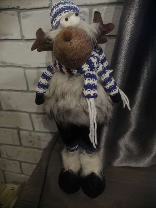 Фотография покупателя товара Интерьерная кукла текстильная «Лосяш в полосатом колпаке и шарфике, синий наряд», 52×13×17 см - Фото 1