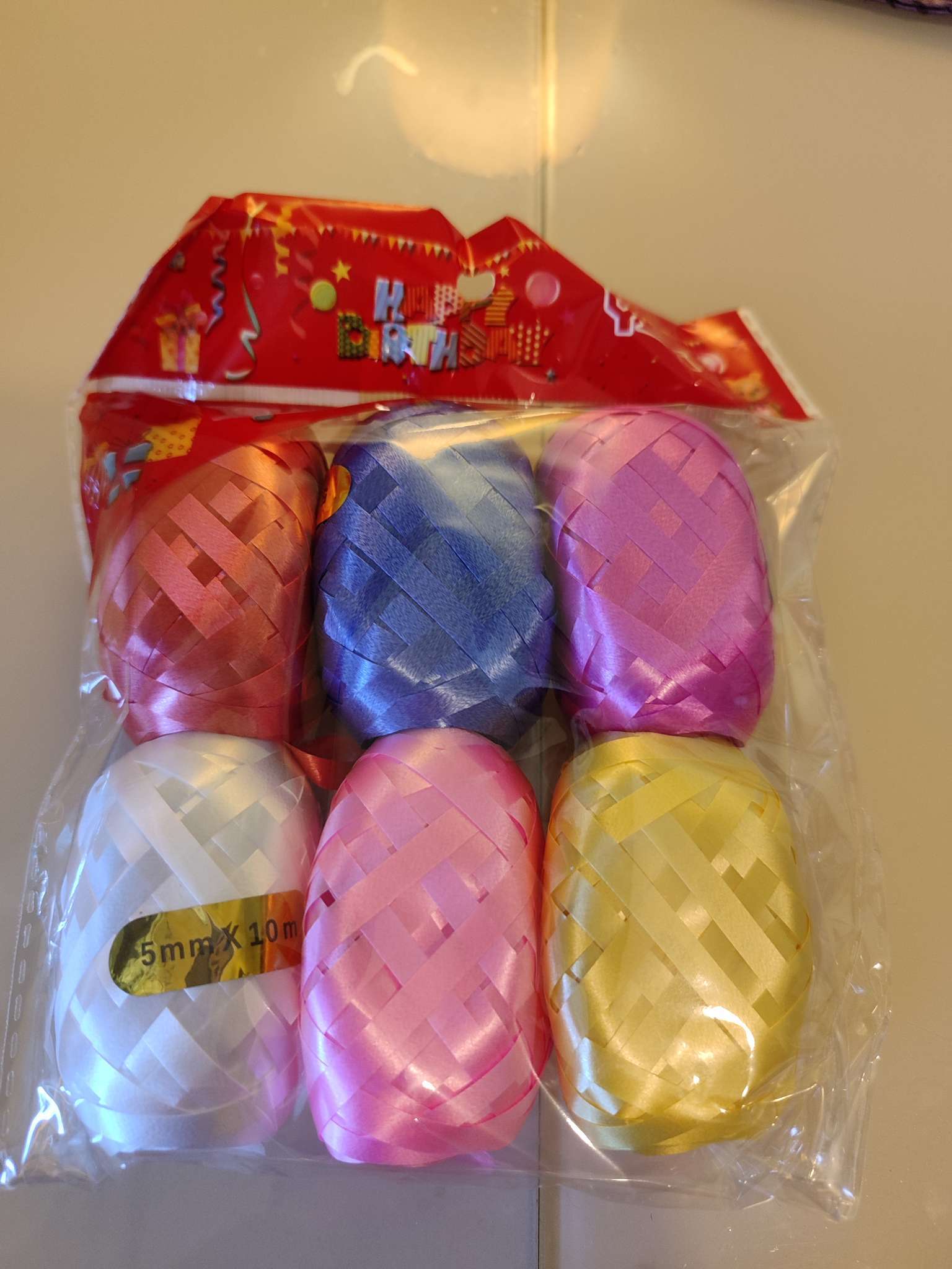 Фотография покупателя товара Лента упаковочная глянцевая, ассорти, набор 6 шт., 0.5 см × 10 м - Фото 6