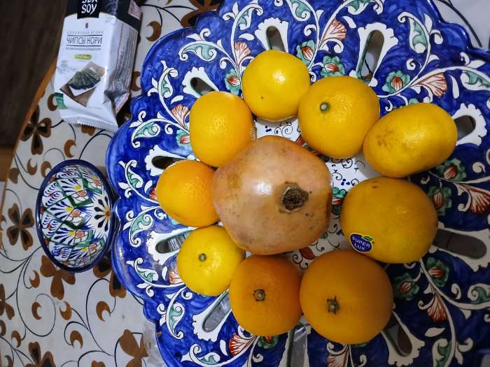 Фотография покупателя товара Фруктовница Риштанская Керамика "Цветы", 33 см, синяя - Фото 1