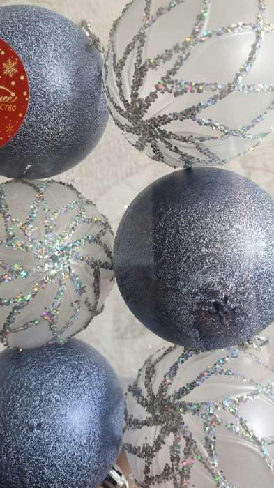 Фотография покупателя товара Ёлочные игрушки «Блеск полос», шары новогодние, d=8 см, набор 6 шт., синий/серебристый - Фото 2