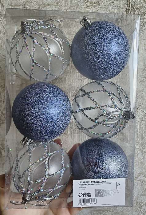 Фотография покупателя товара Ёлочные игрушки «Блеск полос», шары новогодние, d=8 см, набор 6 шт., синий/серебристый - Фото 1