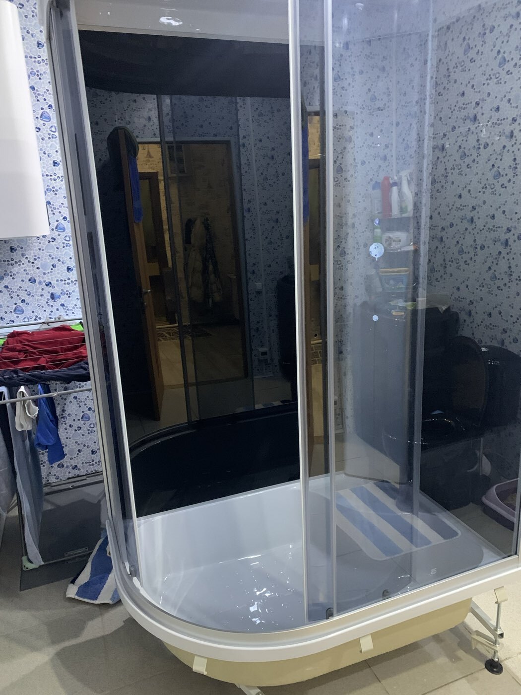Фотография покупателя товара Душевая кабина Comforty 302R, серое стекло, задняя чёрная стеклянная панель, 120х80х215 см - Фото 3