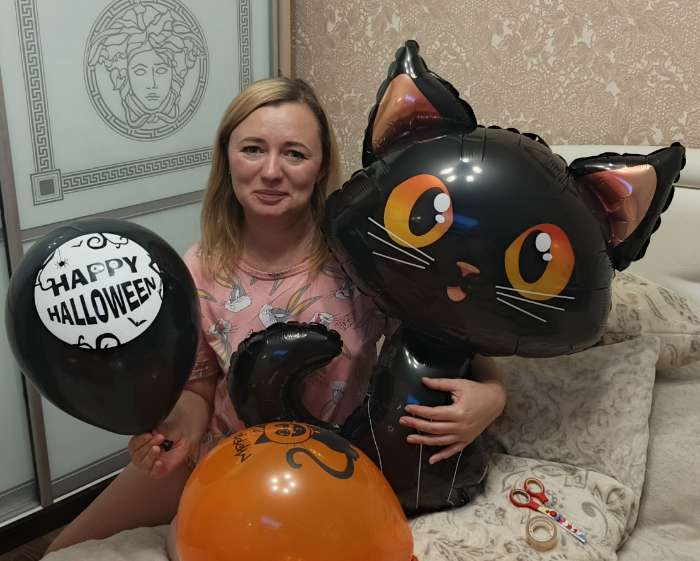 Фотография покупателя товара Воздушный шар фольгированный 14" «Кот чёрный», для палочки - Фото 2