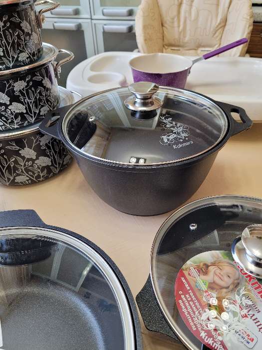 Фотография покупателя товара Набор кухонной посуды «Традиция №1», антипригарное покрытие, крышка, цвет чёрный - Фото 4