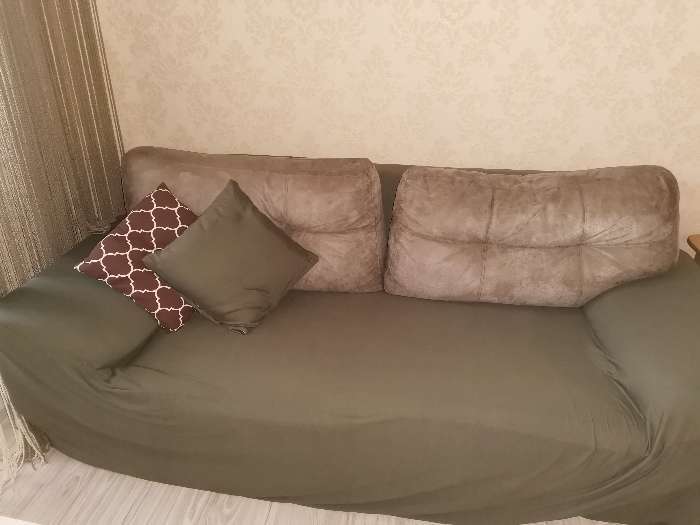 Фотография покупателя товара Чехол для мягкой мебели Collorista,4-х местный диван,наволочка 40*40 см в ПОДАРОК,оливковый 248099