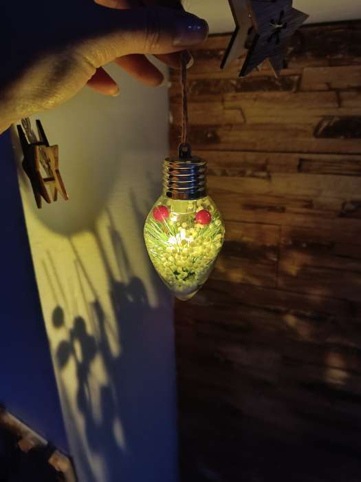 Фотография покупателя товара Ёлочный шар «Снежная хвоя», d=6 см, 1 LED, от батареек LR44×3, свечение тёплое белое - Фото 3