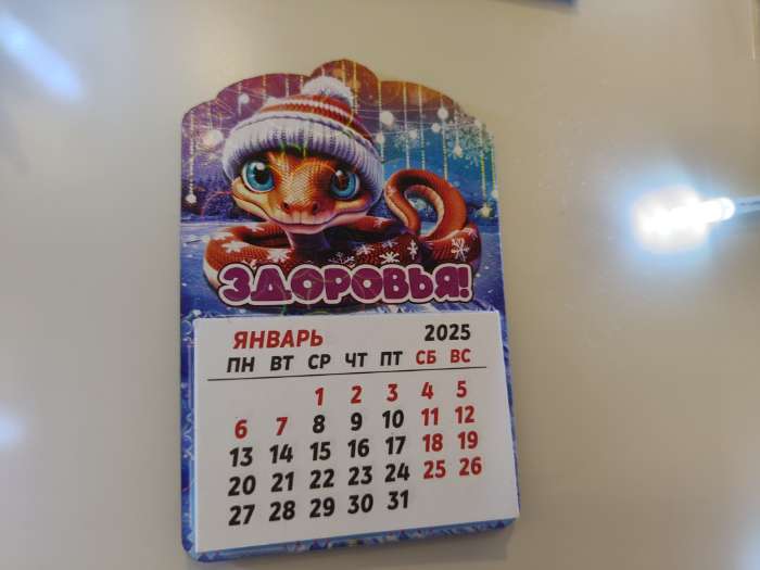 Фотография покупателя товара Магнит на холодильник с календарём «Змея 2025. Здоровья!», 12 месяцев, голубой - Фото 1