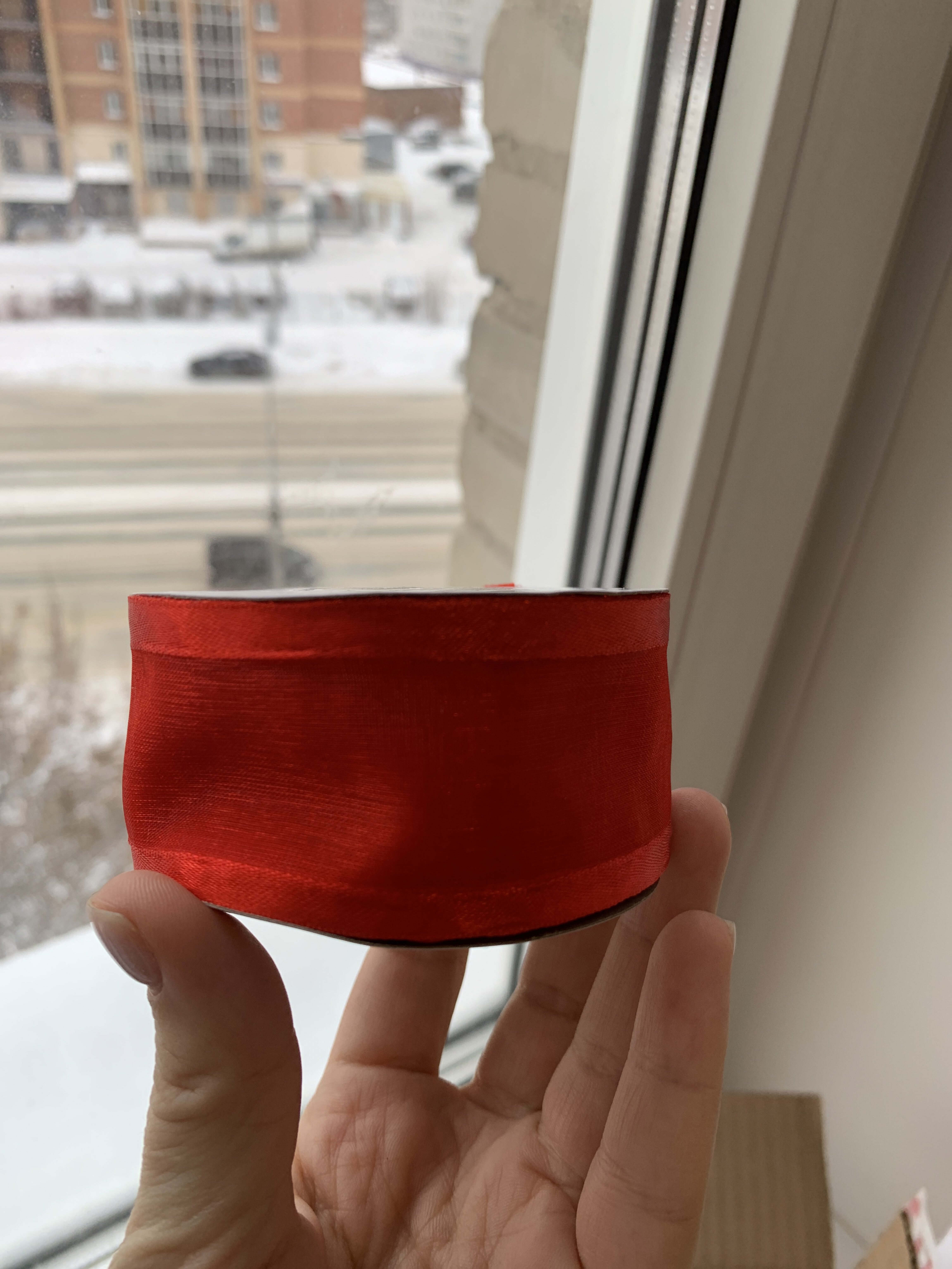 Фотография покупателя товара Лента декоративная, капроновая/атласная, 20 мм, 18±1 м, красная - Фото 2