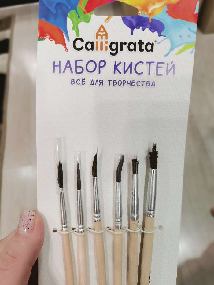 Фотография покупателя товара Набор кистей белка Calligrata круглые 6 штук (№1,2,3,4,5,6) с деревянными ручками в блистере - Фото 1