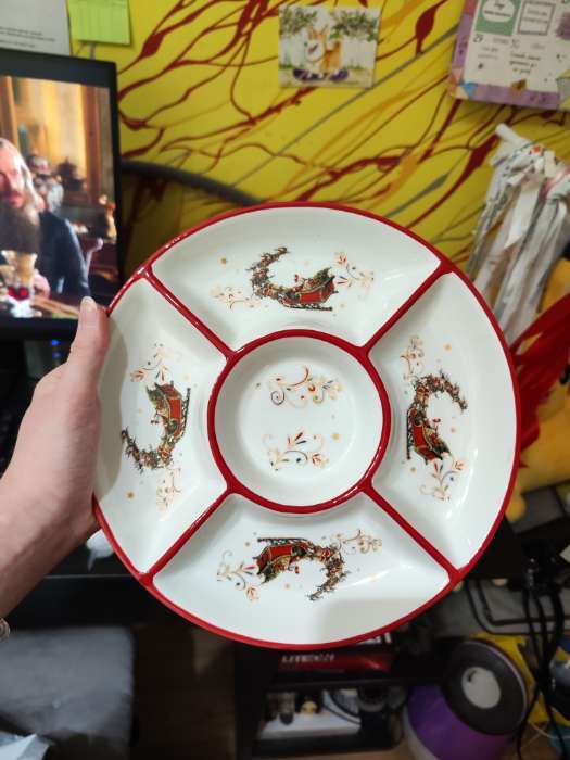 Фотография покупателя товара Менажница новогодняя Доляна «Зимний вечер», 5 секций, 25.5×3.1 см, доломит, белая - Фото 1