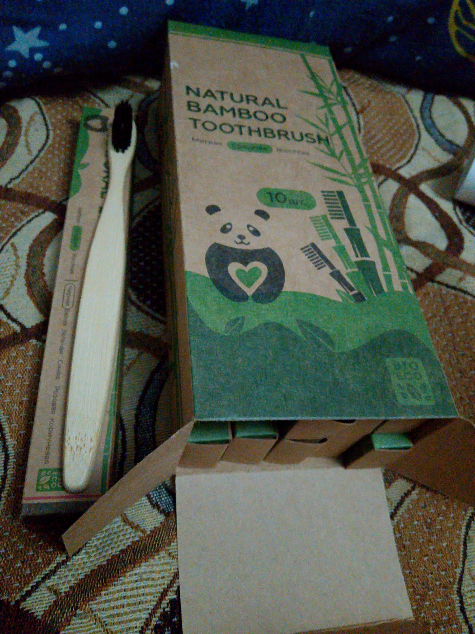 Фотография покупателя товара Зубная щетка бамбуковая средняя 10 штук, микс цветов - Фото 2