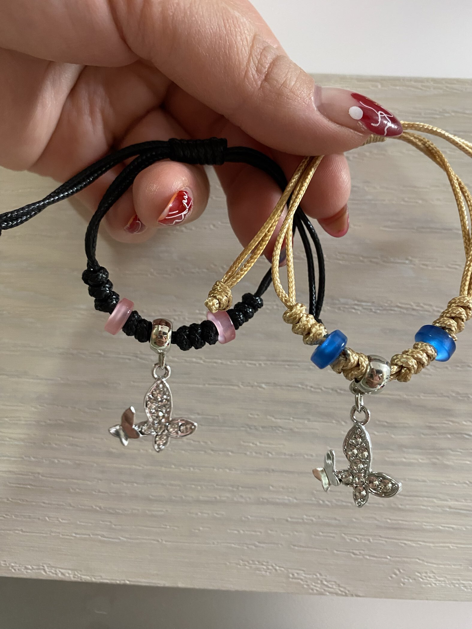 Фотография покупателя товара Браслеты парные «Неразлучники» две бабочки с бусинами, чёрно-бежевые, d=8 см - Фото 2