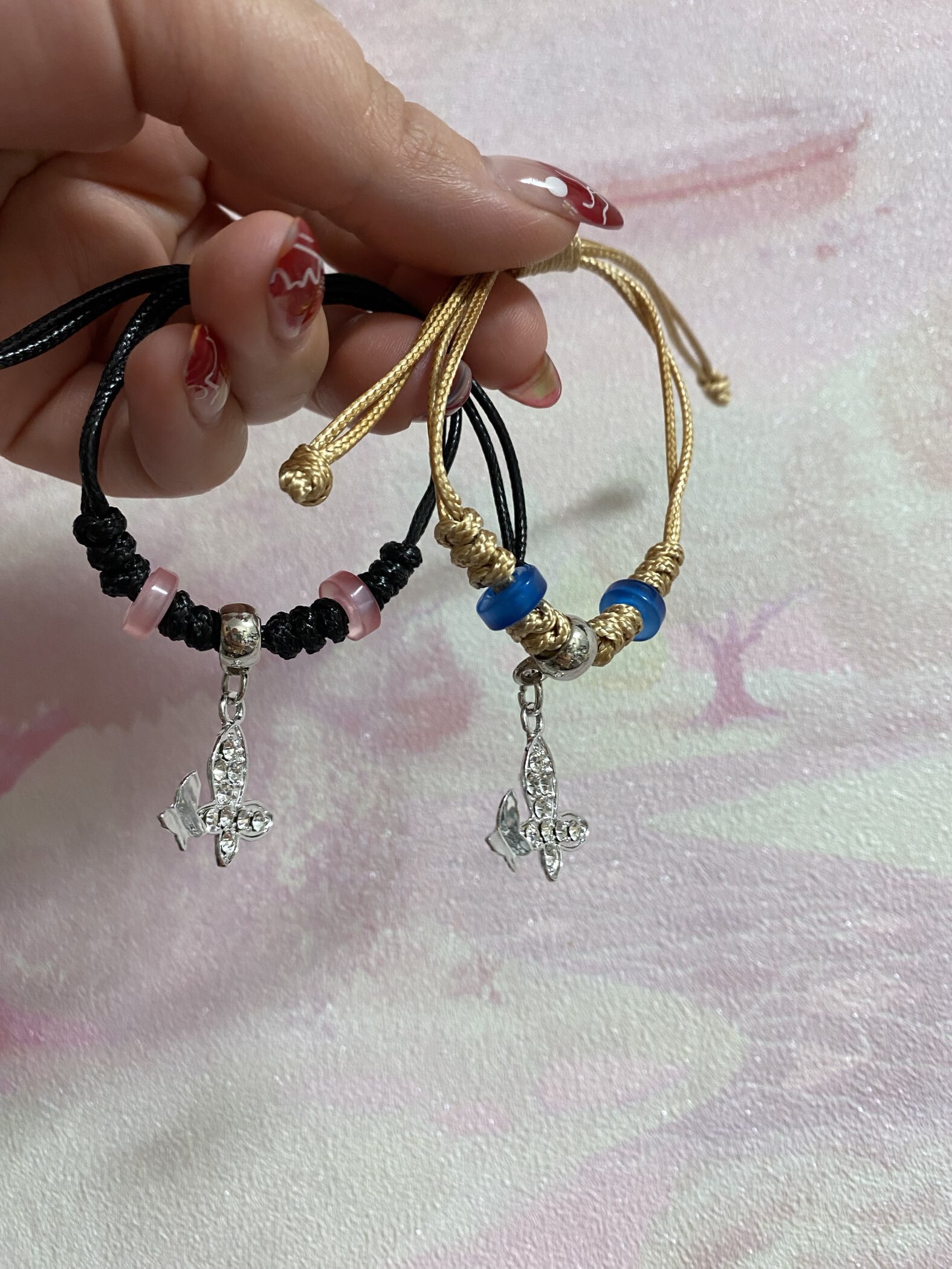 Фотография покупателя товара Браслеты парные «Неразлучники» две бабочки с бусинами, чёрно-бежевые, d=8 см - Фото 3