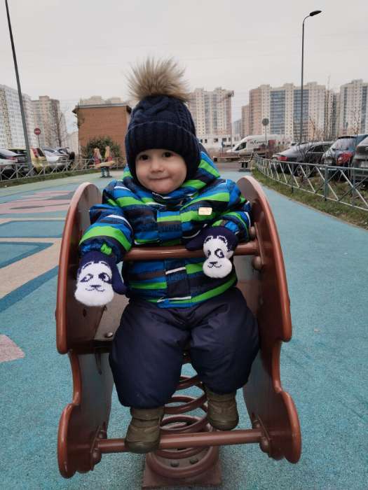 Фотография покупателя товара Варежки двойные детские «Мишка», цвет т.синий, р-р 16 - Фото 1