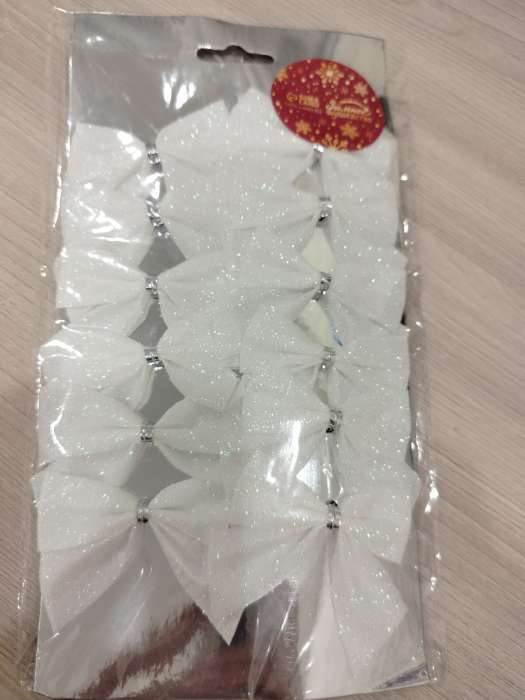 Фотография покупателя товара Ёлочные игрушки 12 шт. «Зимнее волшебство. Бантик» пластик, 5.5×5 см, белый - Фото 7