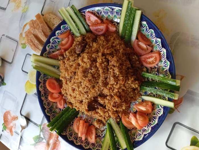 Фотография покупателя товара Ляган узбекский Риштанская керамика «Узоры», для плова, d=46 см, синий МИКС - Фото 1