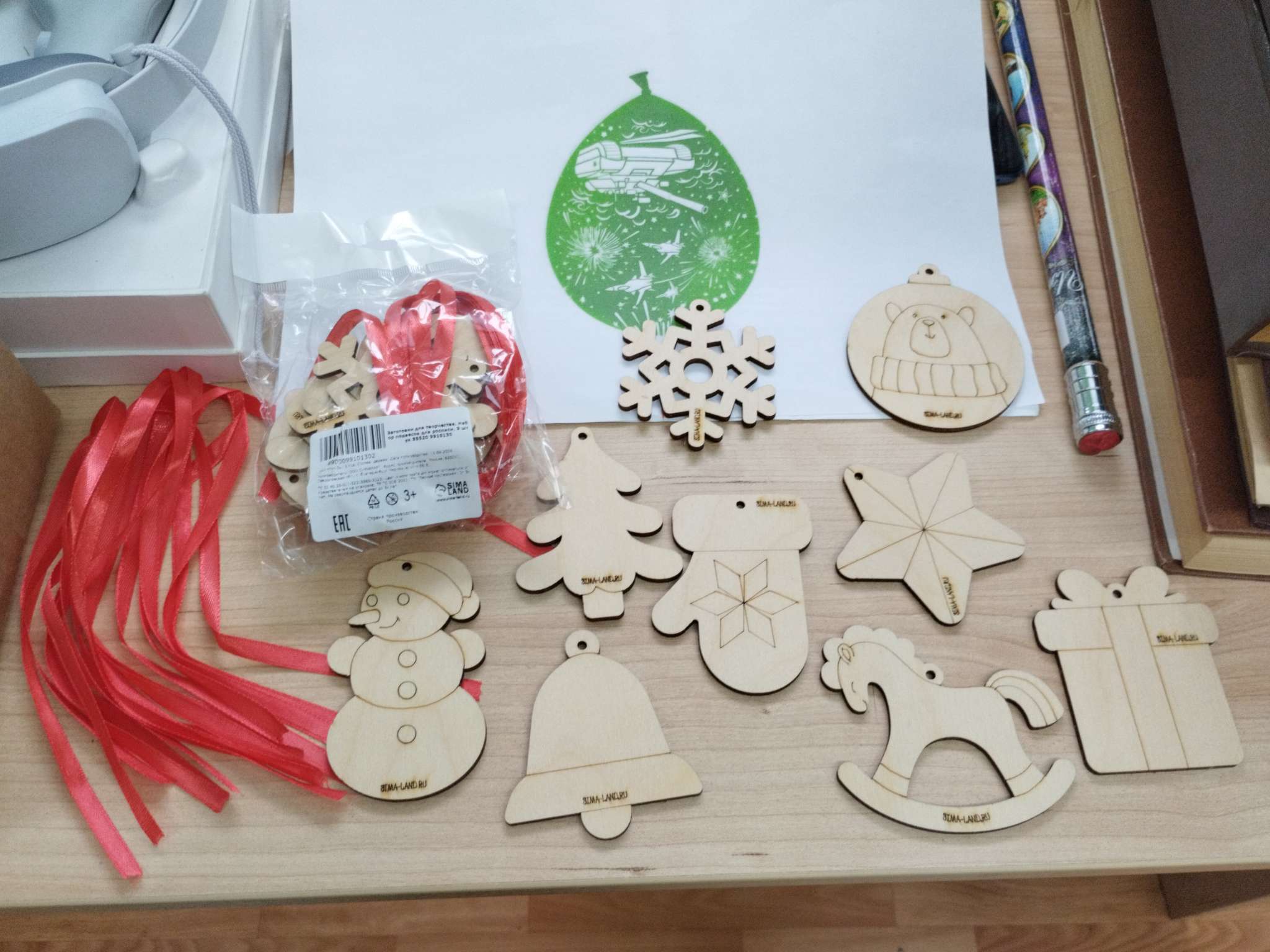 Фотография покупателя товара Заготовки для творчества. Набор ёлочных подвесок для росписи «Новый год!», 9 шт. - Фото 1