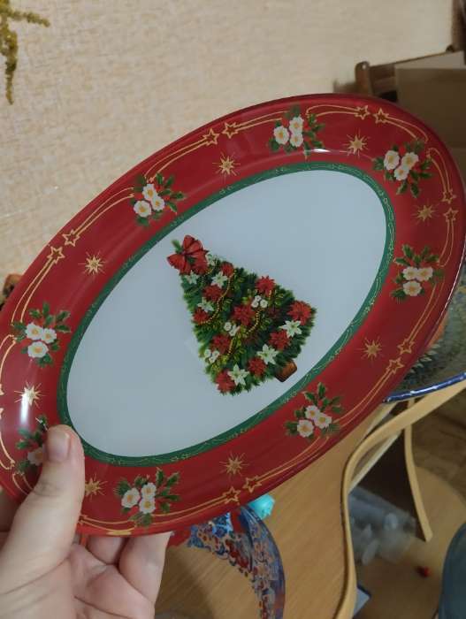 Фотография покупателя товара Блюдо Доляна «Новогодняя ель», 30×21 см, овальное, стекло, красное - Фото 1