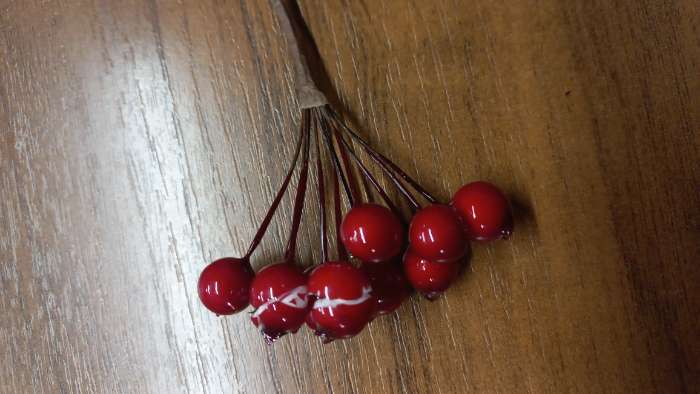 Фотография покупателя товара Декор для творчества «Ягодки красные», 1 букет=10 ягод, d=1 см, 10 см - Фото 2