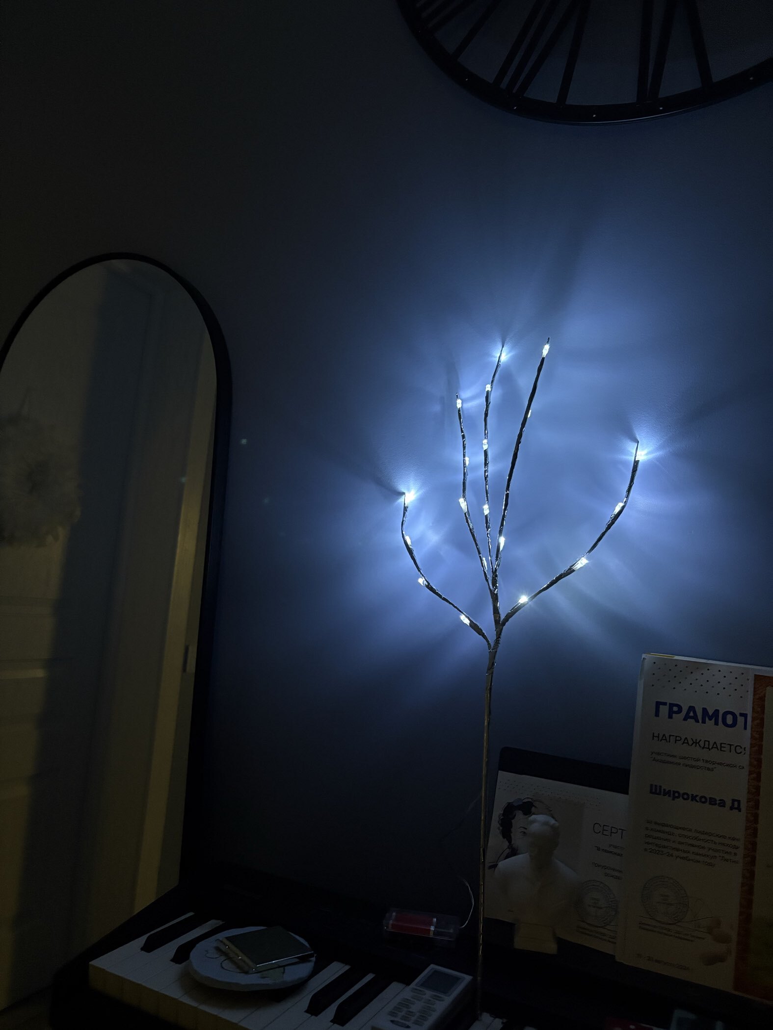 Фотография покупателя товара Светодиодная ветка 70 см, 20 LED, серебристая, батарейки AAх2 (не в комплекте), свечение белое - Фото 1