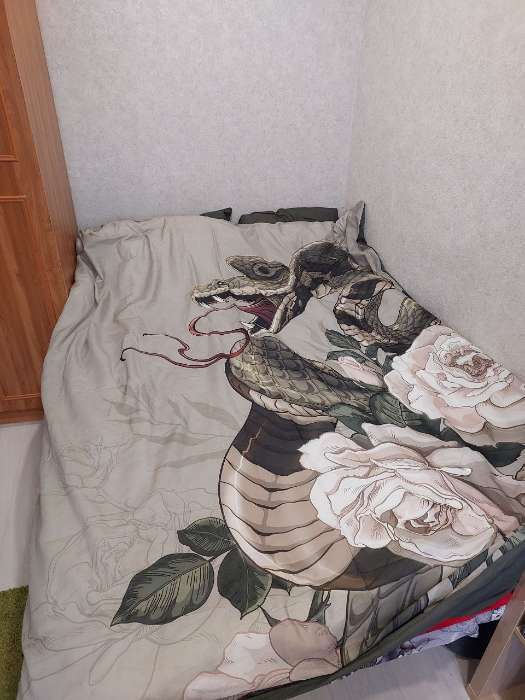 Фотография покупателя товара Постельное бельё "Этель" Евро Snake and roses 200х217 см, 220х240 см, 50х70 см - 2 шт, бязь - Фото 5