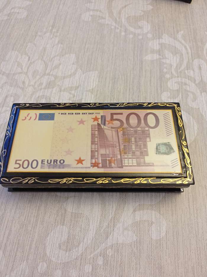 Фотография покупателя товара Шкатулка - купюрница «500 EURO», 8,5×17 см, лаковая миниатюра - Фото 1