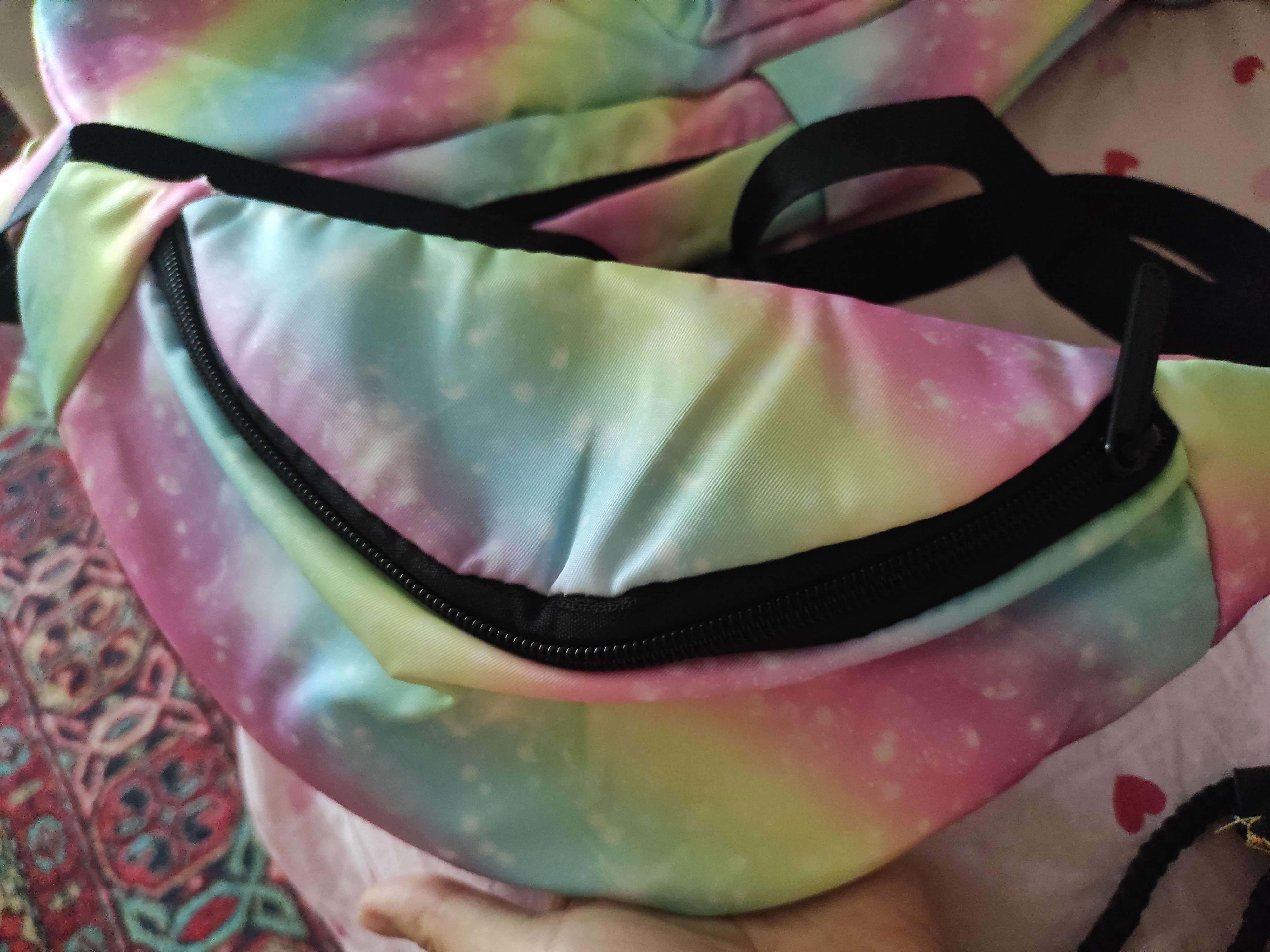 Фотография покупателя товара Набор: Рюкзак молодёжный на молнии, с карманами, поясная сумка, с принтом, размер 30 х 12 х 40 см, светло-розовый - Фото 11