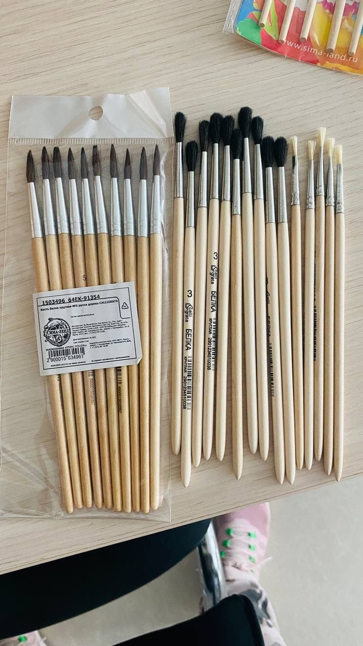 Фотография покупателя товара Кисть Белка круглая № 3 (диаметр обоймы 3 мм; длина волоса 16 мм), деревянная ручка, Calligrata