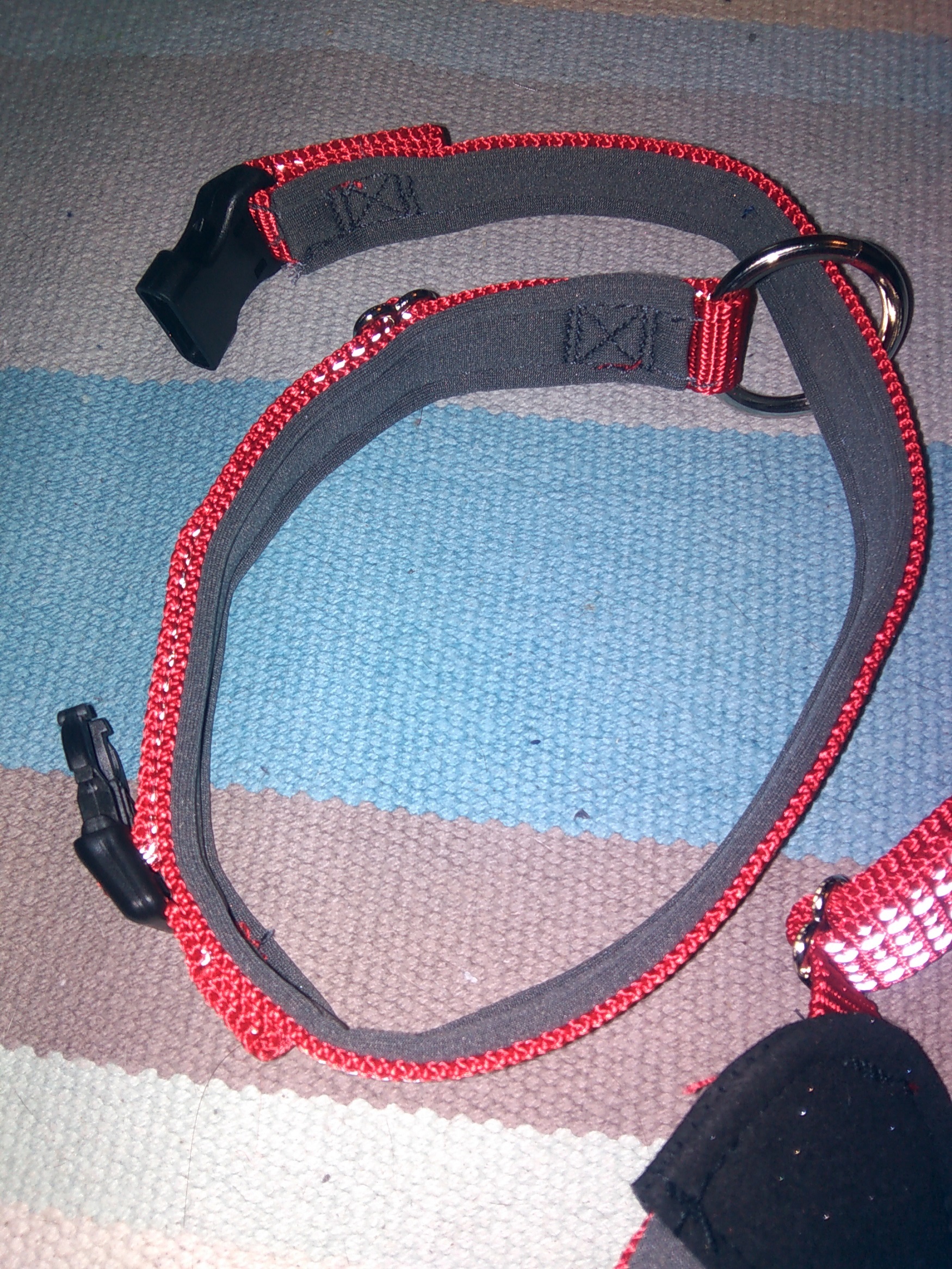 Фотография покупателя товара Ошейник "Премиум" светоотражающий, неопреновый подклад, ОШ 30-50 х 2 см, нейлон, красный