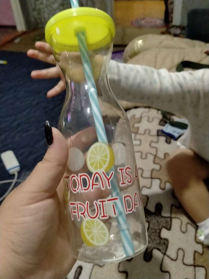 Фотография покупателя товара Бутылка «Цитрусовый бум», 450 мл, с трубочкой, цвет МИКС
