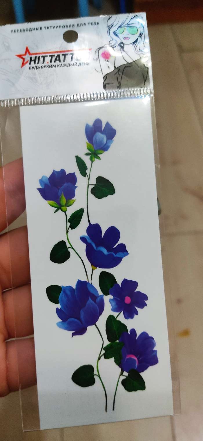 Фотография покупателя товара Татуировка на тело "Синие цветы" 5,5х12 см - Фото 2