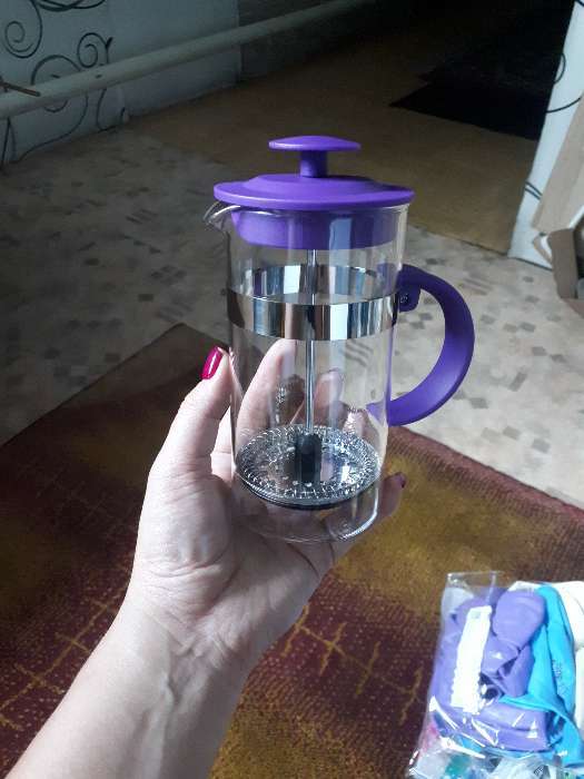 Фотография покупателя товара Чайник заварочный френч - пресс Доляна «Гарсон», 350 мл, стекло, цвет фиолетовый