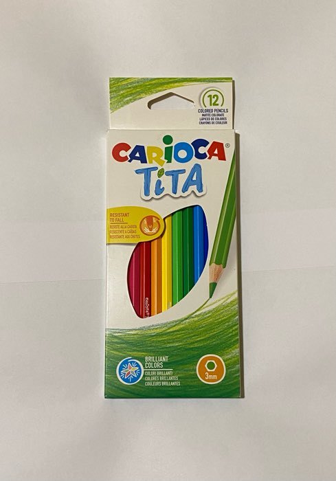 Фотография покупателя товара Карандаши 12 цветов Carioca Tita, яркий ударопрочный грифель 3.0 мм, шестигранные, пластиковые, картон, европодвес - Фото 2