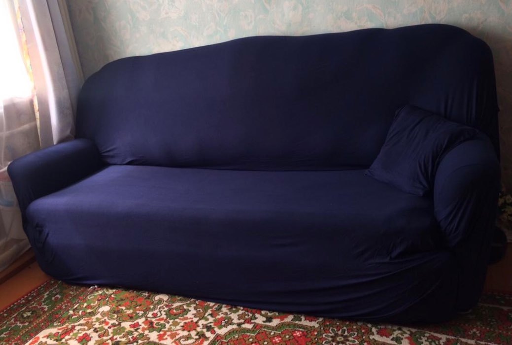 Фотография покупателя товара Чехол для мягкой мебели Collorista,3-х местный диван,наволочка 40*40 см в ПОДАРОК,тёмн.синий 24809 - Фото 3