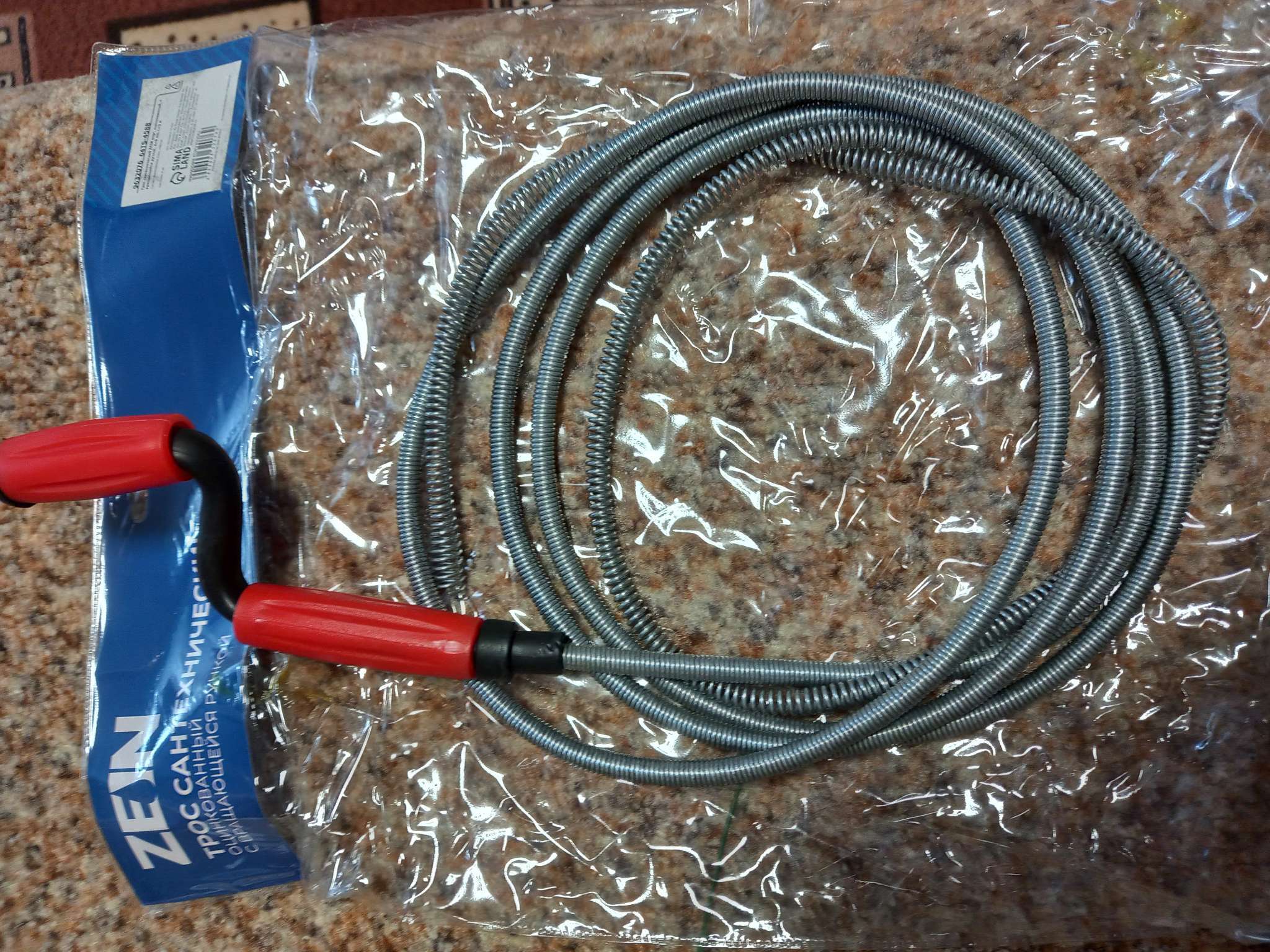 Фотография покупателя товара Трос сантехнический ZEIN engr, оцинкованный, с вращающейся ручкой, d=9 мм, L=3 м - Фото 1