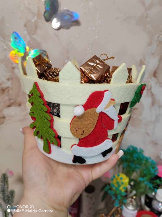 Фотография покупателя товара Корзинка для декора «Дед Мороз в лесу», 20 × 15 × 11 см - Фото 1