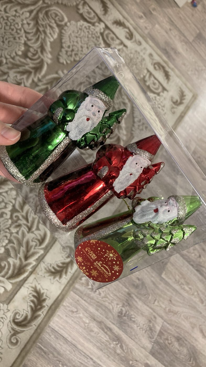 Фотография покупателя товара Ёлочные игрушки 3 шт. «Дед Мороз колор» 12×5.5 см, красный зелёный - Фото 2