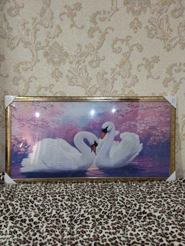 Фотография покупателя товара Гобеленовая картина "Лебеди" 63*123 см рамка МИКС - Фото 1