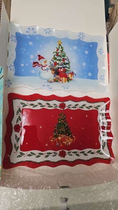 Фотография покупателя товара Блюдо стеклянное прямоугольное Доляна «Счастливого Нового года», 29.5×19 см, красное - Фото 1