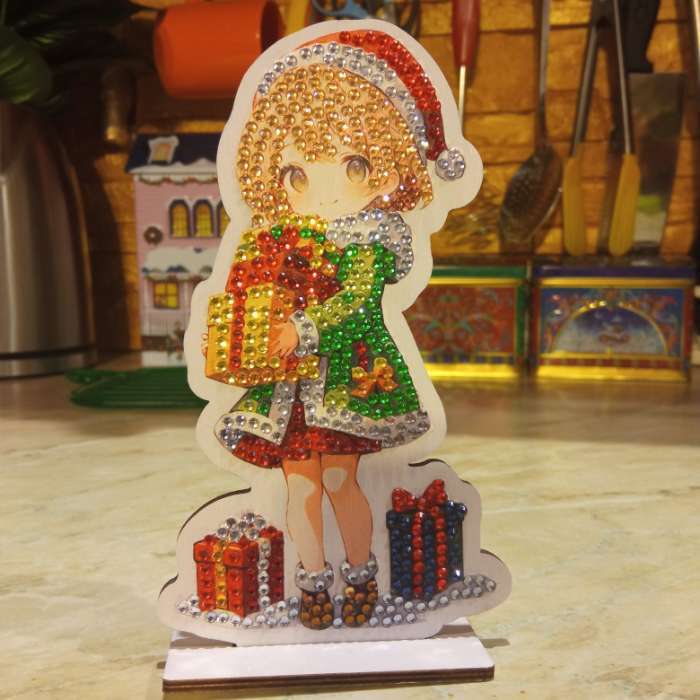 Фотография покупателя товара Алмазная мозаика на новый год для детей на деревянной фигурке «Милая девочка», 8×15 см, набор для творчества - Фото 1